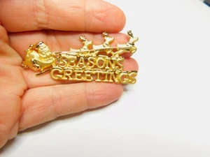 Broche de Navidad Danecraft Tono Dorado Santa Santa Temporada Trineo Saludos De Colección - Imagen 1 de 4