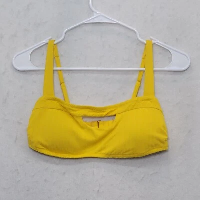 Top de bikini acanalado recortado para mujer - Tono y orilla amarilla talla mediana nuevo sin etiquetas Foto 1 de 4