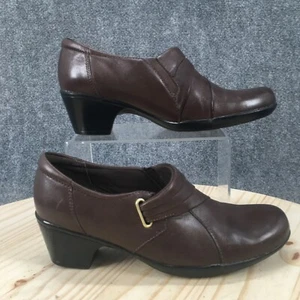 Clarks Bendables Boots Womens 8 M Ankle Booties Brown Leather Pull On Heels - Picture 1 of 17
