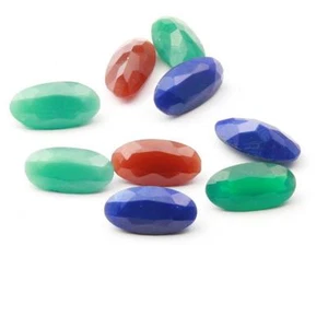 (9) 20mm Czech Deco vintage oval chrysoprase carnelian blue glass rhinestones - Picture 1 of 2