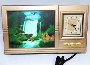 LIGHTED MOTION WATERFALL LEOPARDS  EAGLE CLOCK