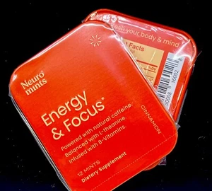 Neuro Mints L-theanine B-12 Nootropics Caffeine 2pk 24pc Energy & Focus Cinnamon - Picture 1 of 6