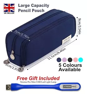 Large Capacity Pencil Case Double Side Canvas Pen Bag Storage Pouch Stationery - Picture 1 of 19