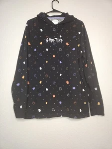 Denim & Flower Long Sleeve Pullover Hoodie Ghostin Black Ghost Pattern Mens XL - Picture 1 of 4