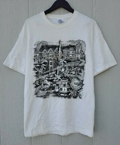 Vintage San Francisco Map Souvenir White Shirt Trans America Victorian Men's XL