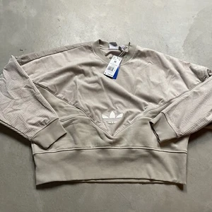 Adidas Velour Sweatshirt Boxy Cropped M Women’s Trefoil NWT BF - Picture 1 of 8
