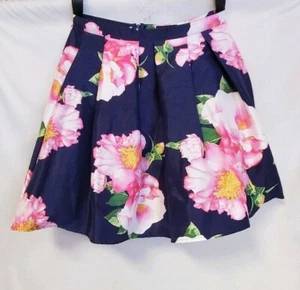 My Michelle Navy Mini Skirt Blue With Pink Flowers   Sz.11   *A50 - Picture 1 of 9
