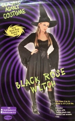 Black Witch Costume, Gothic Blk Rose Bodice and Accents, Blk Rose Hat, Size S/M - Image 1 of 4