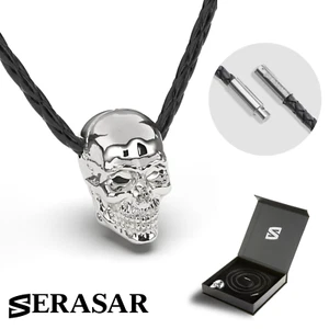 SERASAR | Men's Leather Necklace "Skull" with Stainless Steel Pendant - 3 Colors - Picture 1 of 22