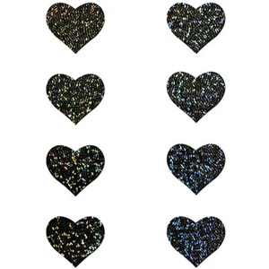 NEW PASTEASE Body Minis Black Glitter Heart Nipple & Body Pasties 8PK Set - SALE - Picture 1 of 2