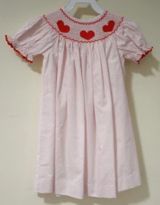 NWT Stitchy Fish Smocked Hearts Bishop Dress Girl's Size 6 - Picture 1 of 2