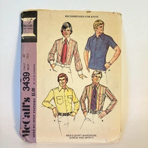 70s Vintage McCalls Men's Shirt Sewing Pattern 3439 Chest 40 Neck 15 1/2 Uncut - Picture 1 of 4