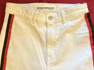 EUC ~ ZARA TRAFALUC Denim Coll ~ weiße Jeggings ~ seitlich blau/rote Streifen ~ ausgefranster Saum ~ Gr. 6 - Bild 1 von 14