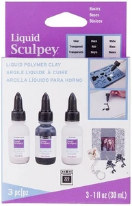 Sculpey Liquid Polymer Clay Basics 3/Pkg-Clear, Black, White ALSTNT1 - Picture 1 of 1