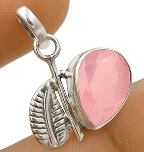 Leaf Natural Rose Quartz 925 Sterling Silver Pendant Jewelry 1 1/2'' Long @B17-7 - Picture 1 of 1