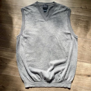 New Jos A Bank Mens XL 100% ITALIAN MERINO WOOL Sweater Vest Soft V Neck Gray - Picture 1 of 8