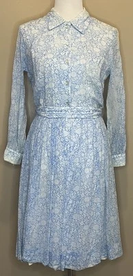 Vintage 60s Shirt Dress Forget Me Not By Fairview Floral Belted Buttons Sheer￼ - Image 1 of 4
