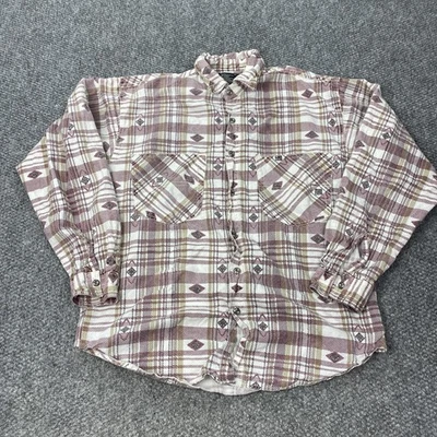 Impact Shirt Mens Medium Burgundy Plaid Western Pearl Snap Long Sleeve Aztec - Image 1 of 4