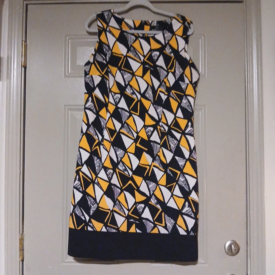 RONNI NICOLE Size 16 Sheath Dress Black Yellow White Geometric Sleeveless  D2 - Image 1 of 4