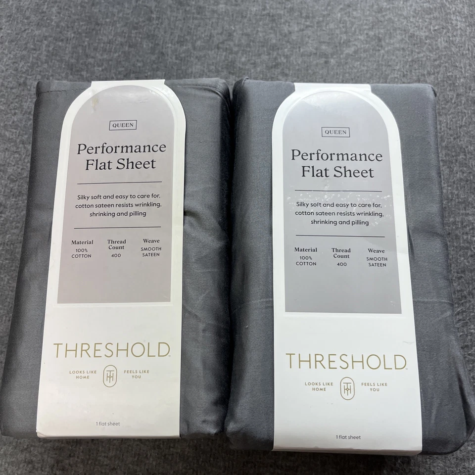 Threshold Queen Size 100 Cotton Smooth Sateen Dark Gray Flat Sheet 94" "