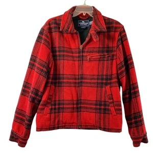 Chaqueta American Living Para Hombre Mediana Roja Negra Mezcla de Lana a Cuadros Abrigo con Cremallera Exterior - Imagen 1 de 11