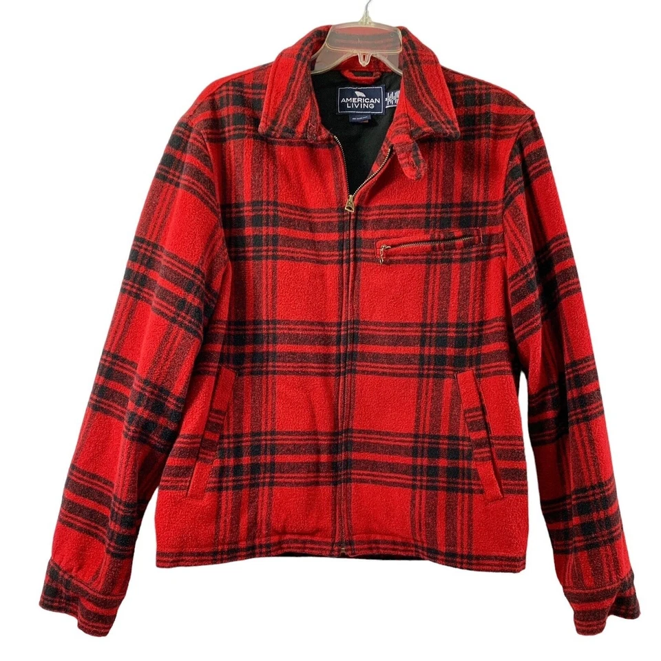 Chaqueta American Living Para Hombre Mediana Roja Negra Mezcla de Lana a Cuadros Abrigo con Cremallera Exterior Foto 1 de 4