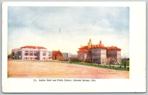 Colorado Springs Antlers Hotel & Public Library Embossed Undivided Back Postcard - Bild 1 von 2
