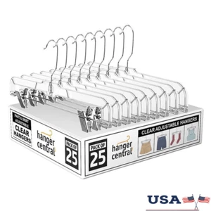 Heavy Duty Clear Plastic Hangers Non-Slip Clips 360 Swivel Hook 25 Pack Durable - Picture 1 of 14