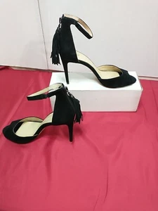 Botkier Suede Leather Woman's SZ 9.5 Black Tassel Stiletto High Heel Sandal Shoe - Picture 1 of 12
