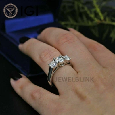 2.50 CTW Round Lab Grown Diamond Three Stone Engagement Ring in 14K White Gold - Image 1 of 4