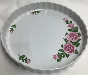 Christineholm Fluted Quiche Dish Pink Rose Pattern Porcelain JAP231207/BA2 - Picture 1 of 7