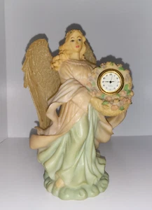 Blond Angel Clock Vintage Pastel Figurine Holding Flowers Medium Desk Clock - Picture 1 of 22