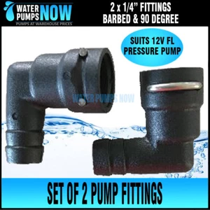 2x 1/4" BARBED 90 DEGREE WATER PUMP FITTINGS 12V FL3203 pressure pump - Picture 1 of 3