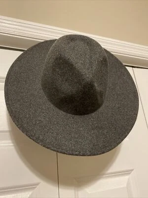 Anthropologie 时尚灰色毛毡牧场主牛仔宽边帽 * 全新带标签 * — 第 1/4 张图片