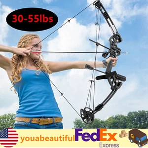 Compound Bow Kit with 12 Arrows Right Hand Archery Hunting Set Black 30-55lbs - Picture 1 of 21