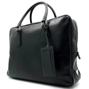 Prada Men's Business Briefcase Bag Handbag Leather Black Used Auth Free Shipping - Picture 1 of 10