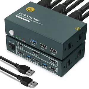New - Greathtek 4K HDMI KVM Switch USB 3.0 Dual Monitor 2 Ports 4K@60Hz - Picture 1 of 6