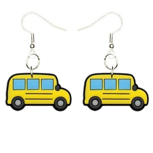 Schulbus Ohrringe Handarbeit hypoallergen versilbert Fischhaken - Bild 1 von 5