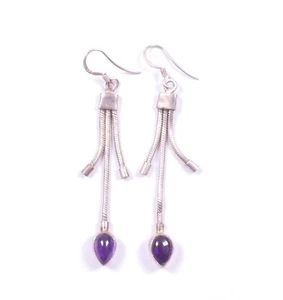 Vintage lange Ohrringe Amethyst Cabochon Schlangenkette 925 Sterling Silber 6,5 g - Bild 1 von 8
