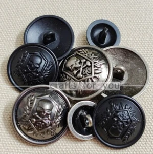 6PCS 15MM-25MM METAL SHANK BUTTONS ROUND PUNK SKULL COSTUME CLOTHING CRAFTS SEW - Picture 1 of 5