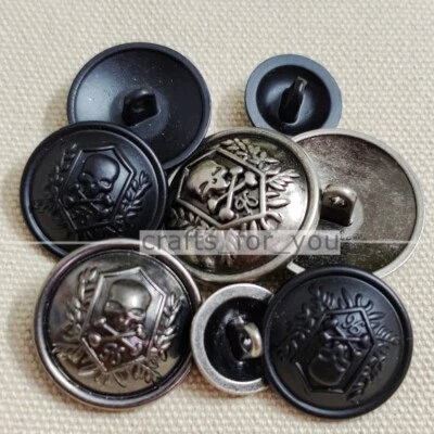 6PCS 15MM-25MM METAL SHANK BUTTONS ROUND PUNK SKULL COSTUME CLOTHING CRAFTS SEW - Image 1 of 4