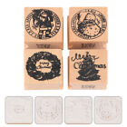 4 Pcs Wooden Rubber Stamps Wooden Stamp Kids Stamp Toy Christmas Assorted Stamps