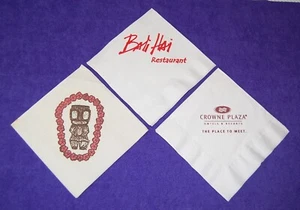 Lot of 3 Bali Hai, Tom Ham's, Crown Plaza, Tiki, Oasis Printed Cocktail Napkins - Picture 1 of 5