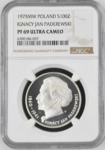 1975 Poland 100 Zlotych Ignacy Jan PADEREWSKI, Composer - NGC PF 69 UC - Picture 1 of 2
