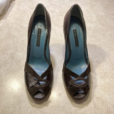 Marc Jacobs Retro Brown Snakeskin Peeptoe Pumps Sz 9.5  - Image 1 of 4