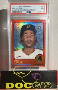 Topps Heritage 2022 cromo Oneil Cruz rojo refractor novato RC SP/573 PSA 9 - Imagen 1 de 2