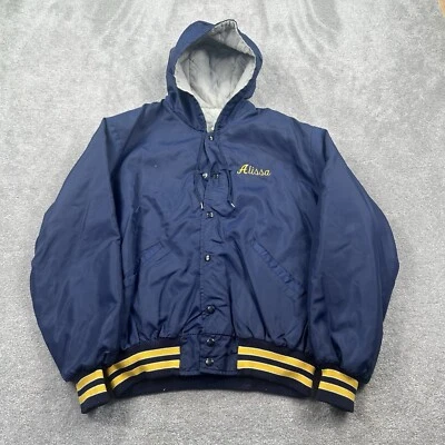 VTG DeLong Men's Hooded Satin Snap Up Jacket Coat Size XL Blue Made USA - Image 1 of 4