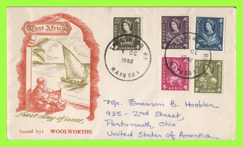 K.U.T. 1960 QEII five definitives on Woolworths illustrated First Day Cover Cover