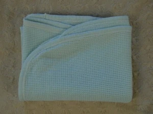 Baby Morgan Aqua Blue Thermal Baby Blanket Waffle Weave Cotton USA Made Vintage - Picture 1 of 11