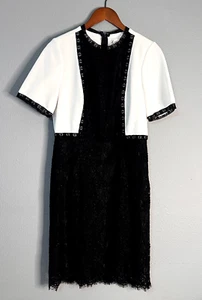 Nanette Lepore Womens Size 10 Black & White Elegant Knee Length Lace Shift Dress - Picture 1 of 12